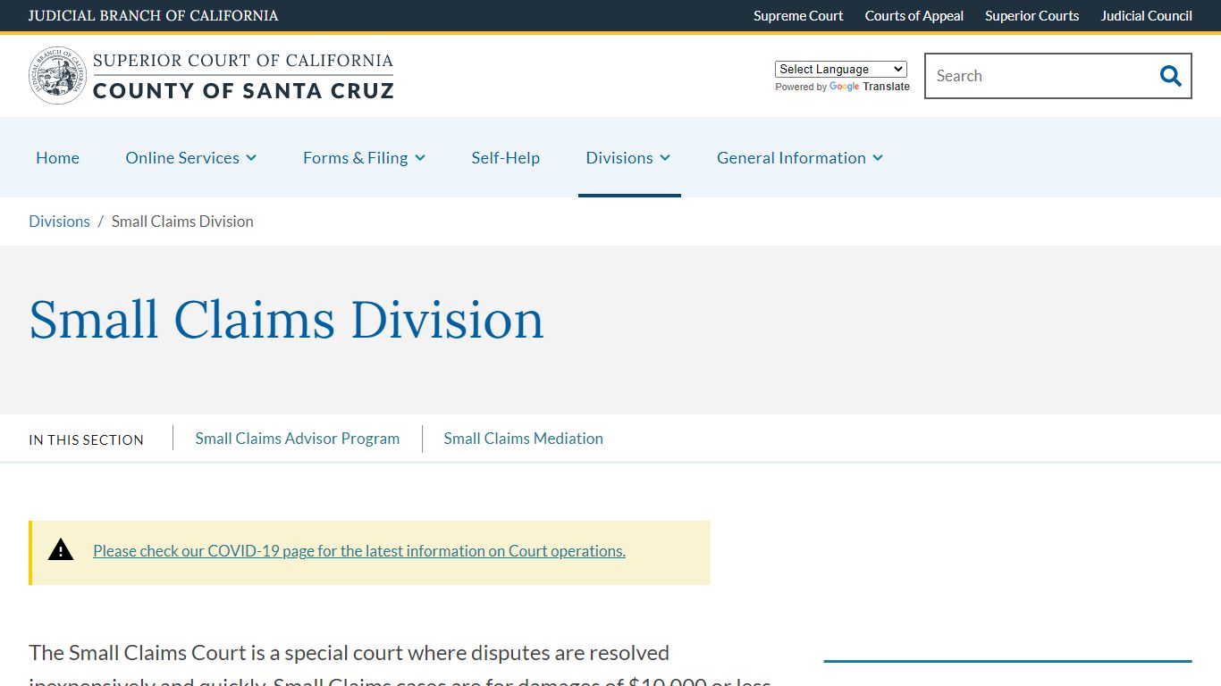 Small Claims Division | Superior Court of California | County of Santa Cruz